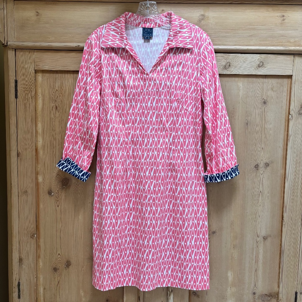 Melly M Pink White Navy Geometric Print Dress Size 10